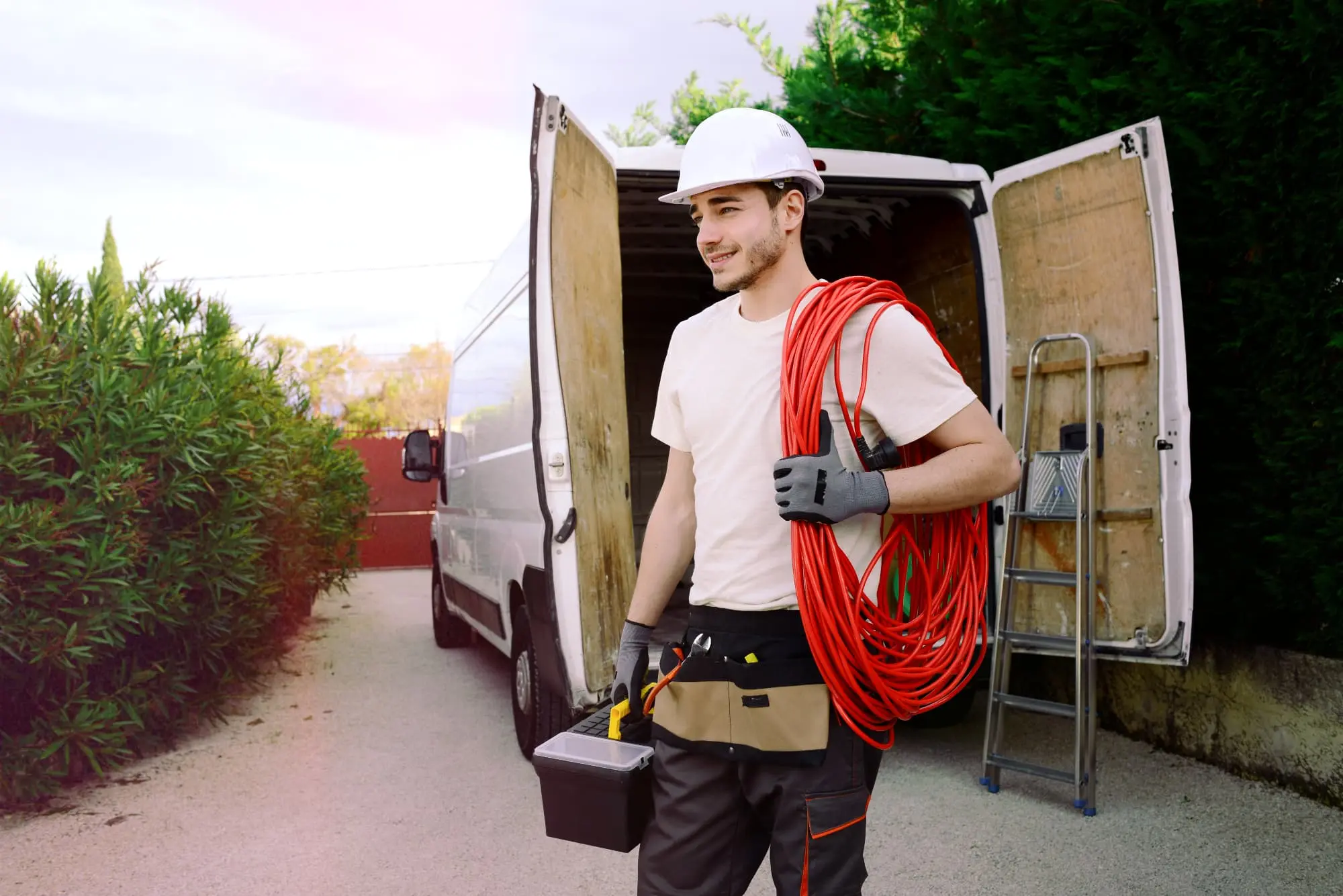 Service technician with van and equipment showing van tracking benefits